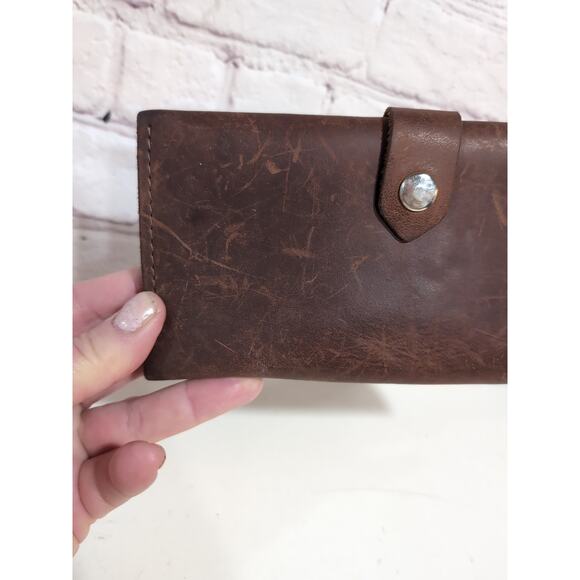 Lucky Handmade Wallet Heavy Brown Nubuck Distressed Leather Folding - Picture 4 of 10